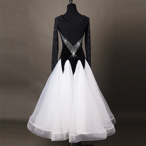Black and white stones  female women stage Competition Performance Waltz Dance Dresses For Ballroom Dancing Standard Dresses 